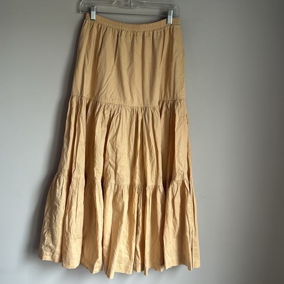 Eskandar Tan Cotton Tiered Maxi Skirt with Pocket Small - Picture 2 of 10